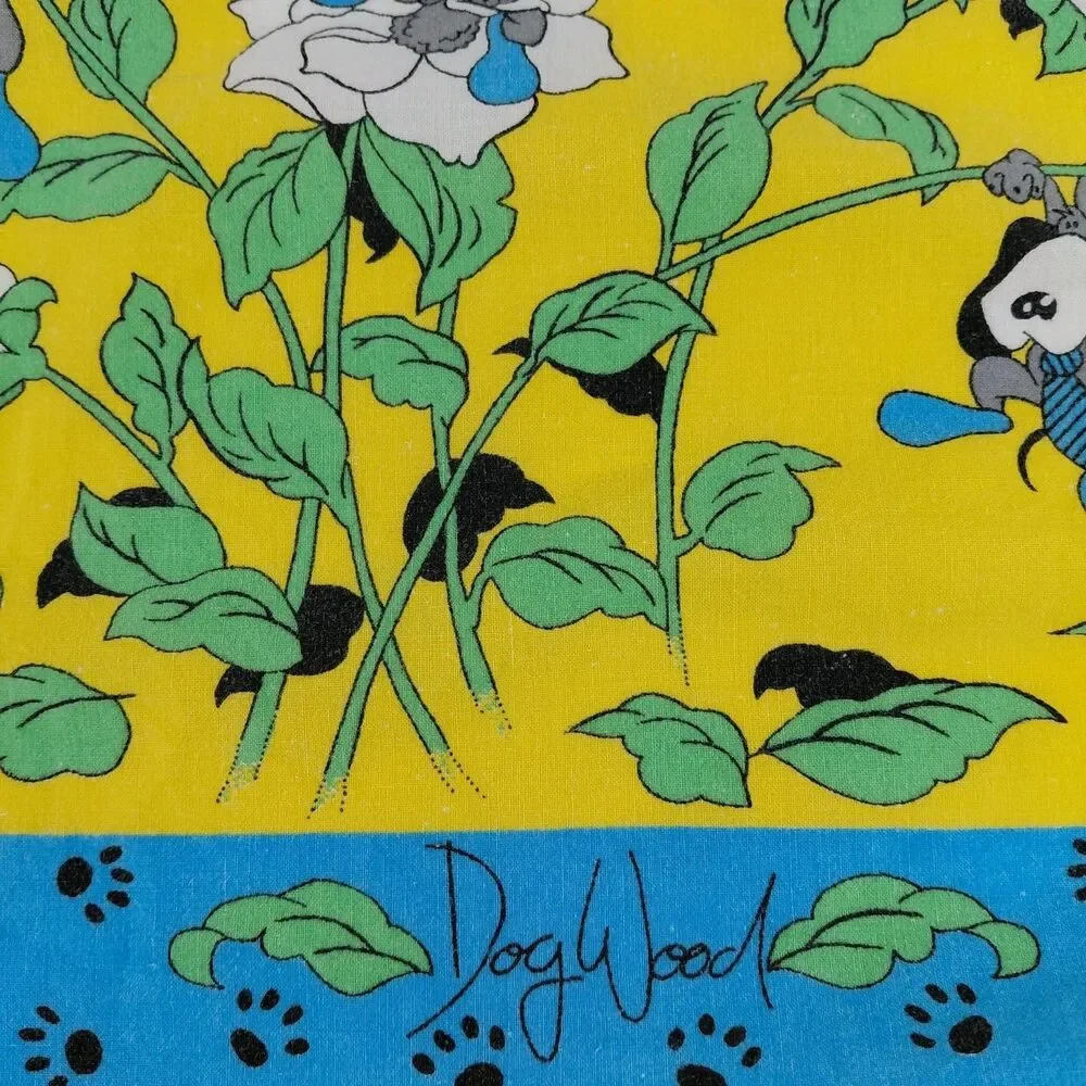 VTG Tablecloth 1960s Kitschy Skunk Dog Cotton Dogwood Stinkweed Pastel Unique